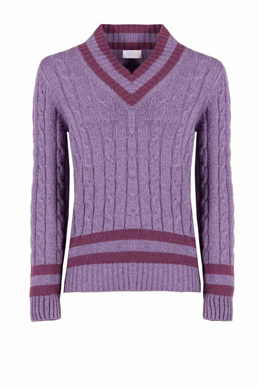 Knitwear | Luisa Beccaria Purple Cable Cashmere V-Neck Jumper