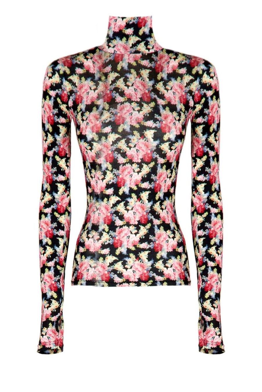 Tops & Blouses | Luisa Beccaria Black Jersey Floral Wool Turtleneck