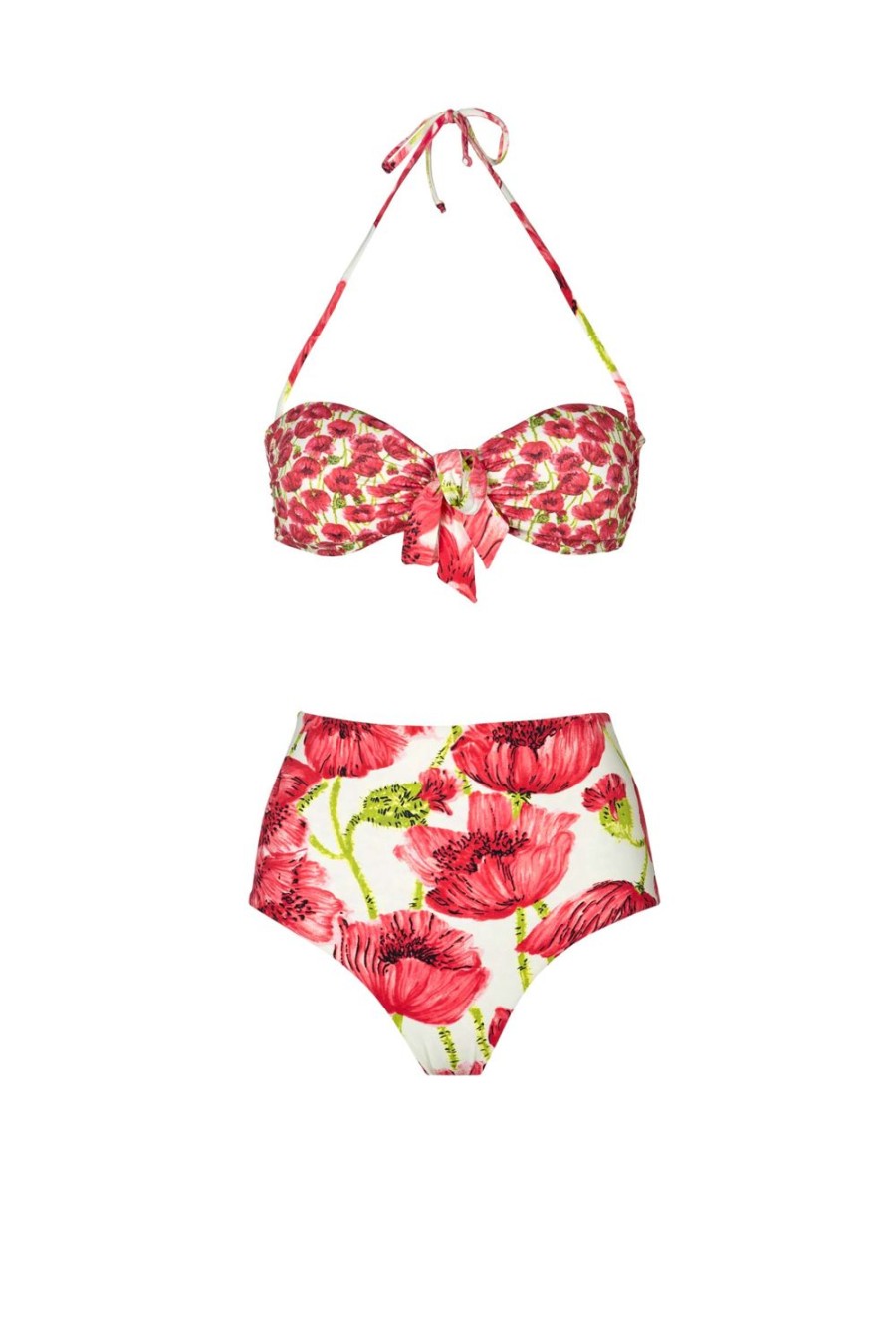 Swimwear | Luisa Beccaria Band And High Waist Slip Bikini Red Poppies