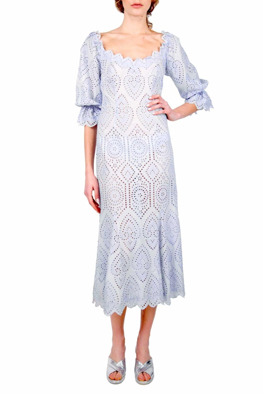 Dresses | Luisa Beccaria Bell Sleeves Broderie-Cotton Liliac Eyelet Dress