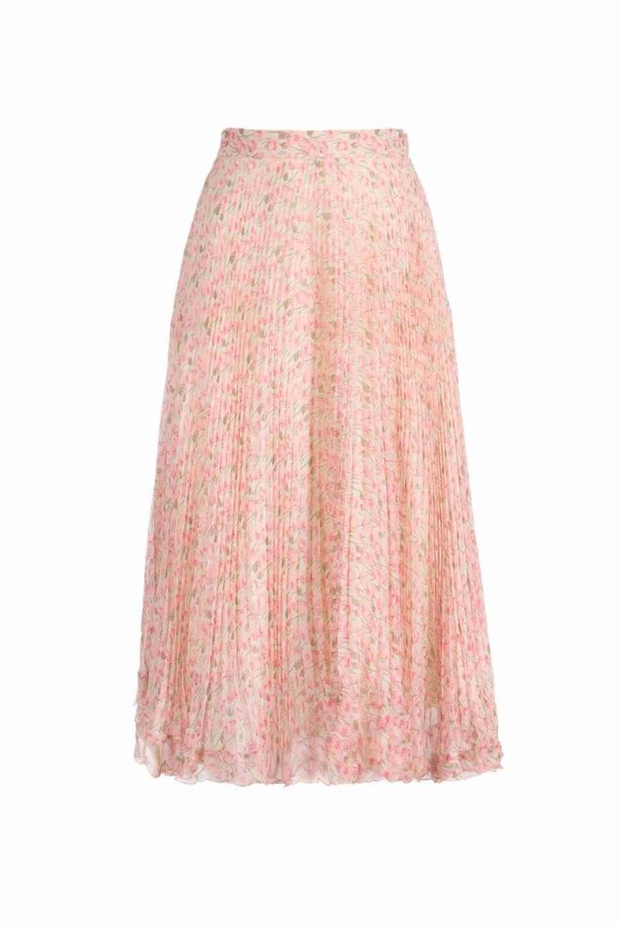 Skirts | Luisa Beccaria Micro Poppies Chiffon Pleated Skirt