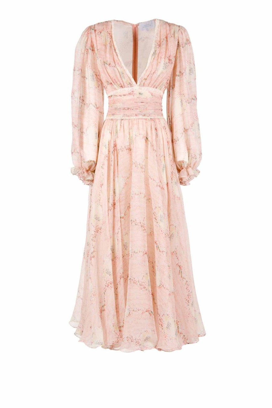 Dresses | Luisa Beccaria Chiffon Lace Circle Of Roses Printed Dress