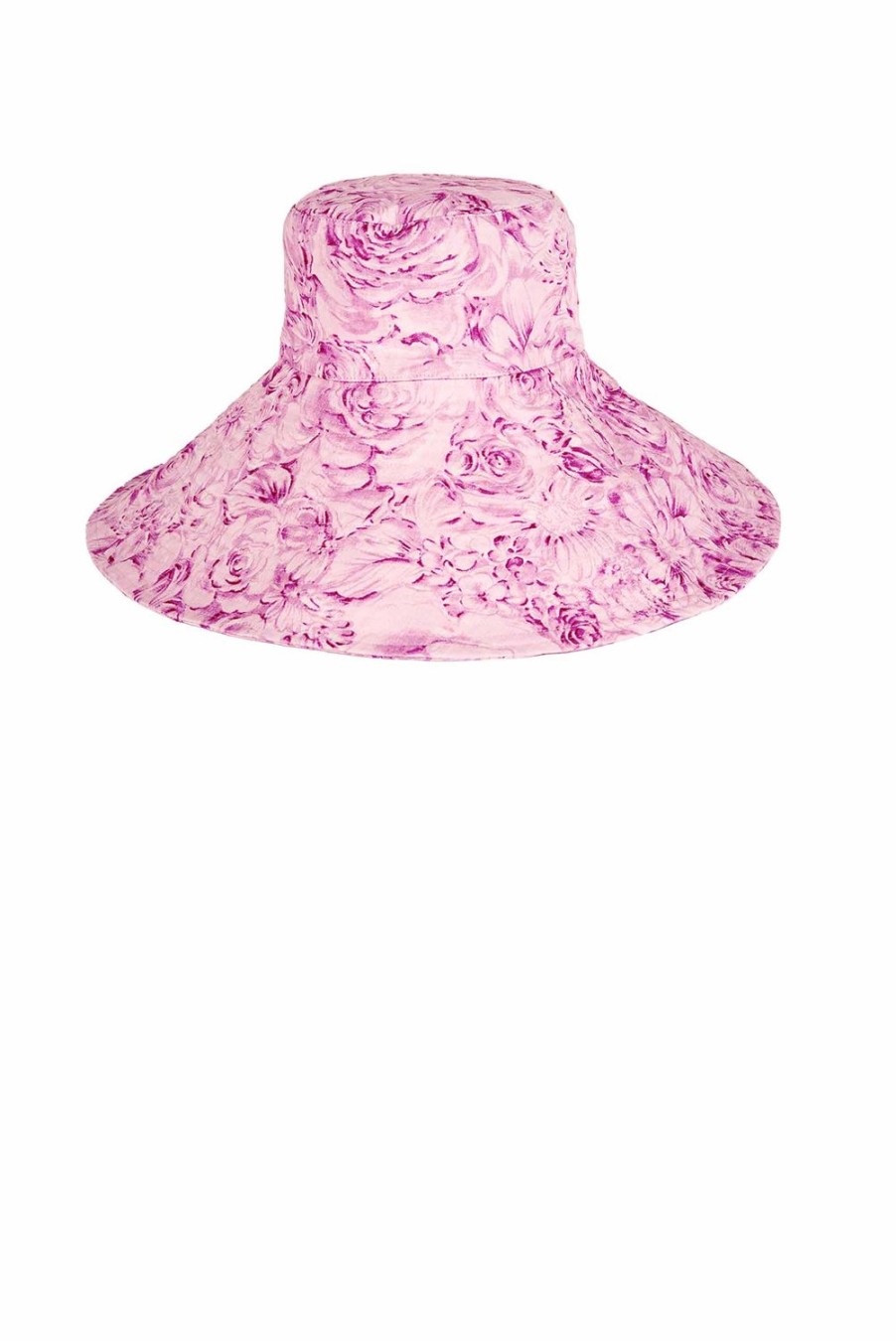 Hat | Luisa Beccaria Pink Roses Printed Capri Linen Hat