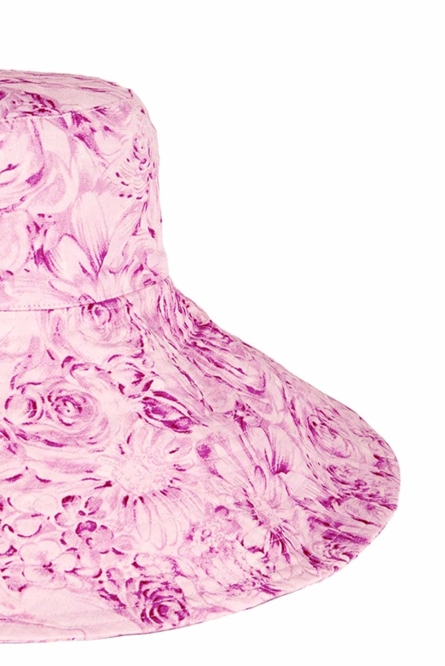 Hat | Luisa Beccaria Pink Roses Printed Capri Linen Hat