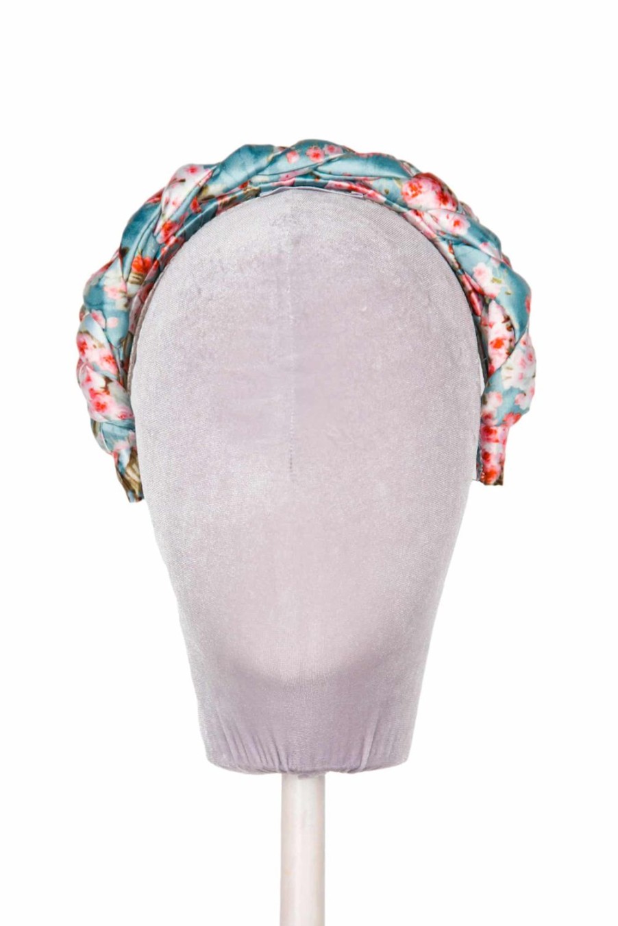 Headband | Luisa Beccaria Blue Shiny Satin Roses Buds Braided Power Hairband