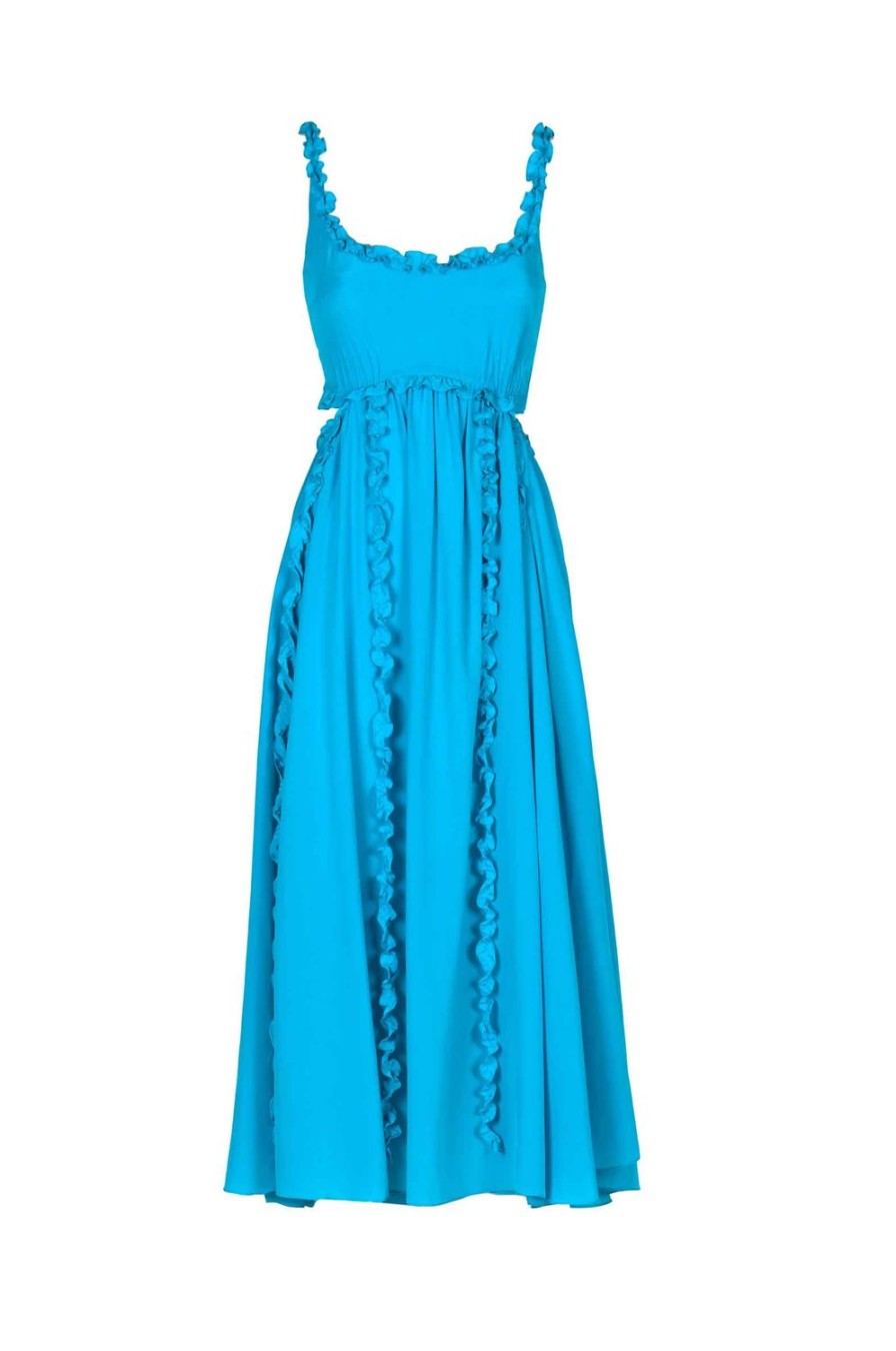 Dresses | Luisa Beccaria Turquoise Silk Dress With Ruched Details