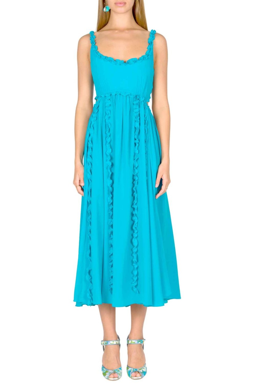 Dresses | Luisa Beccaria Turquoise Silk Dress With Ruched Details