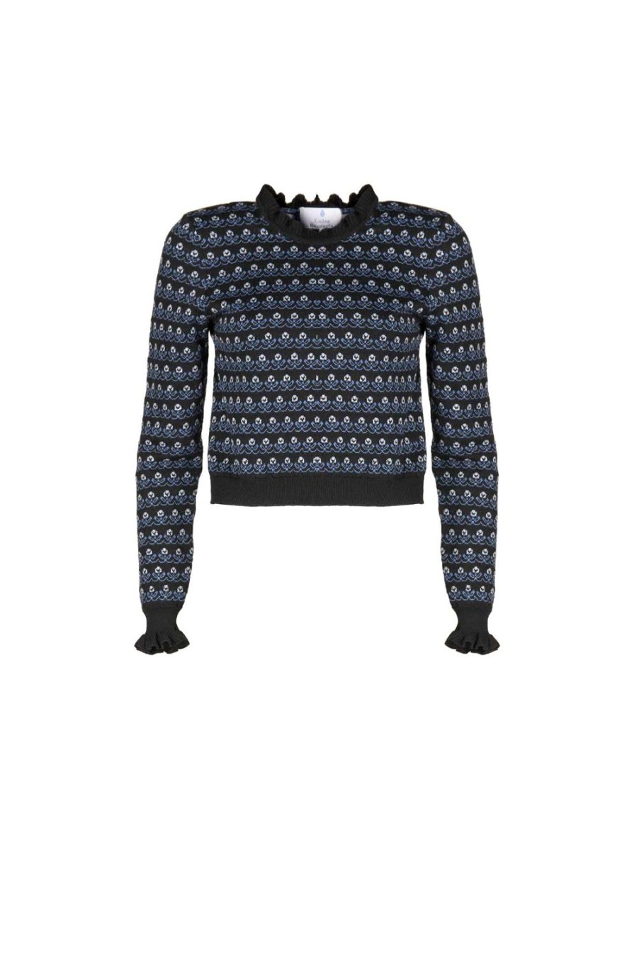 Knitwear | Luisa Beccaria Floral Black Crewneck Sweater