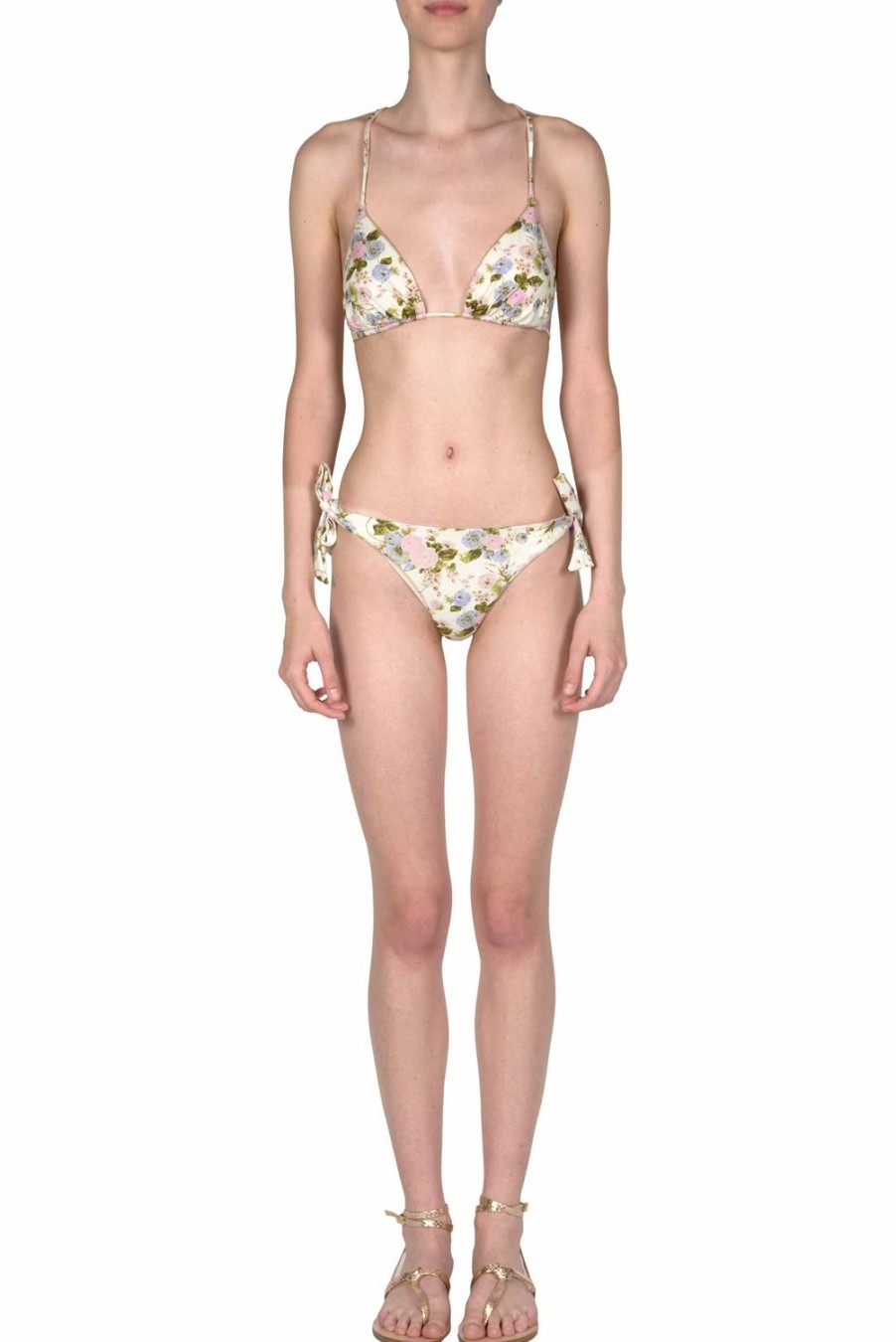 Swimwear | Luisa Beccaria Triangle And Slip Bikini Blooming Roses Double Face