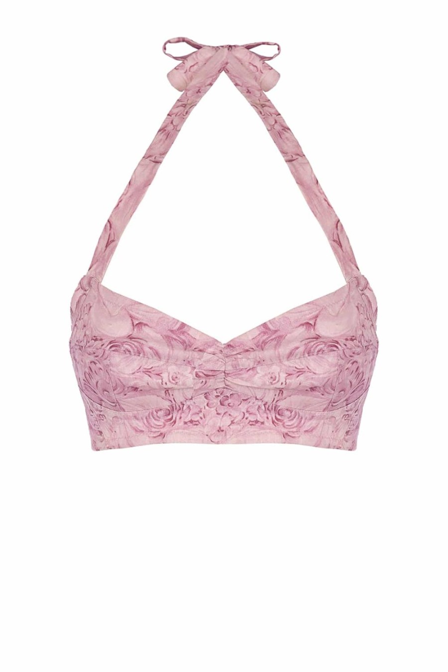 Tops & Blouses | Luisa Beccaria Linen Bra Top In Pink Roses