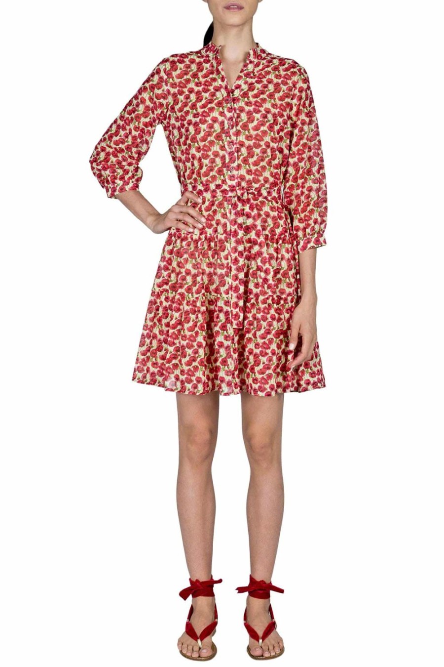 Dresses | Luisa Beccaria Red Poppies Mini Cotton Dress