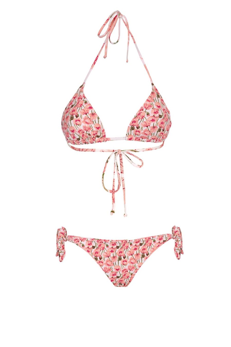 Swimwear | Luisa Beccaria Triangle And Slip Bikini Pink Poppies Double Face