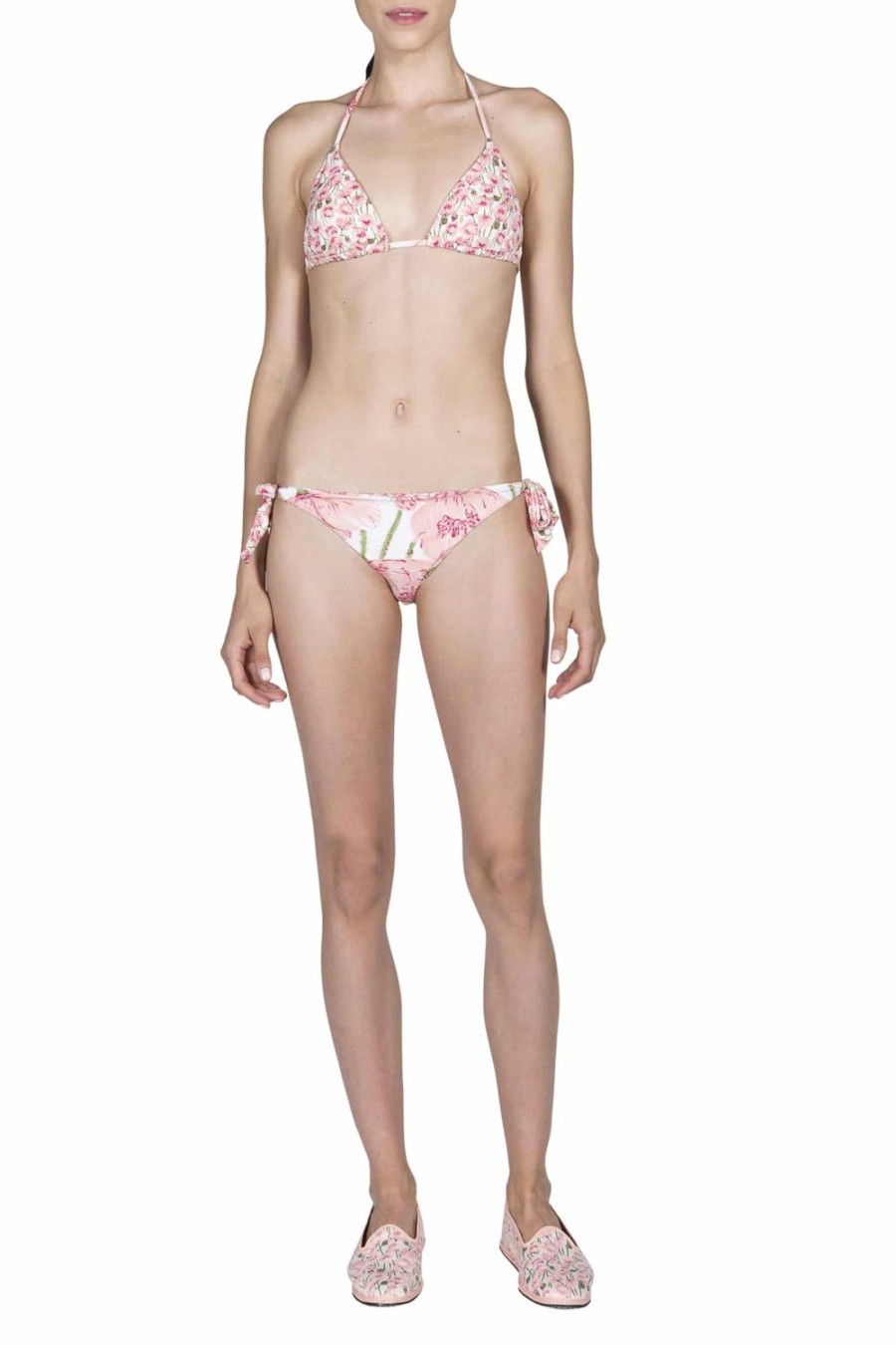 Swimwear | Luisa Beccaria Triangle And Slip Bikini Pink Poppies Double Face