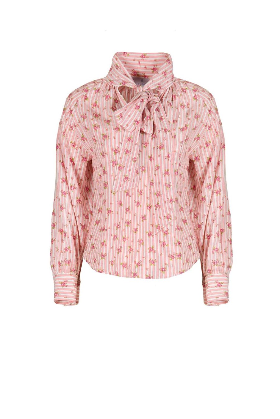 Tops & Blouses | Luisa Beccaria Striped Roses Cotton Shirt With Bow