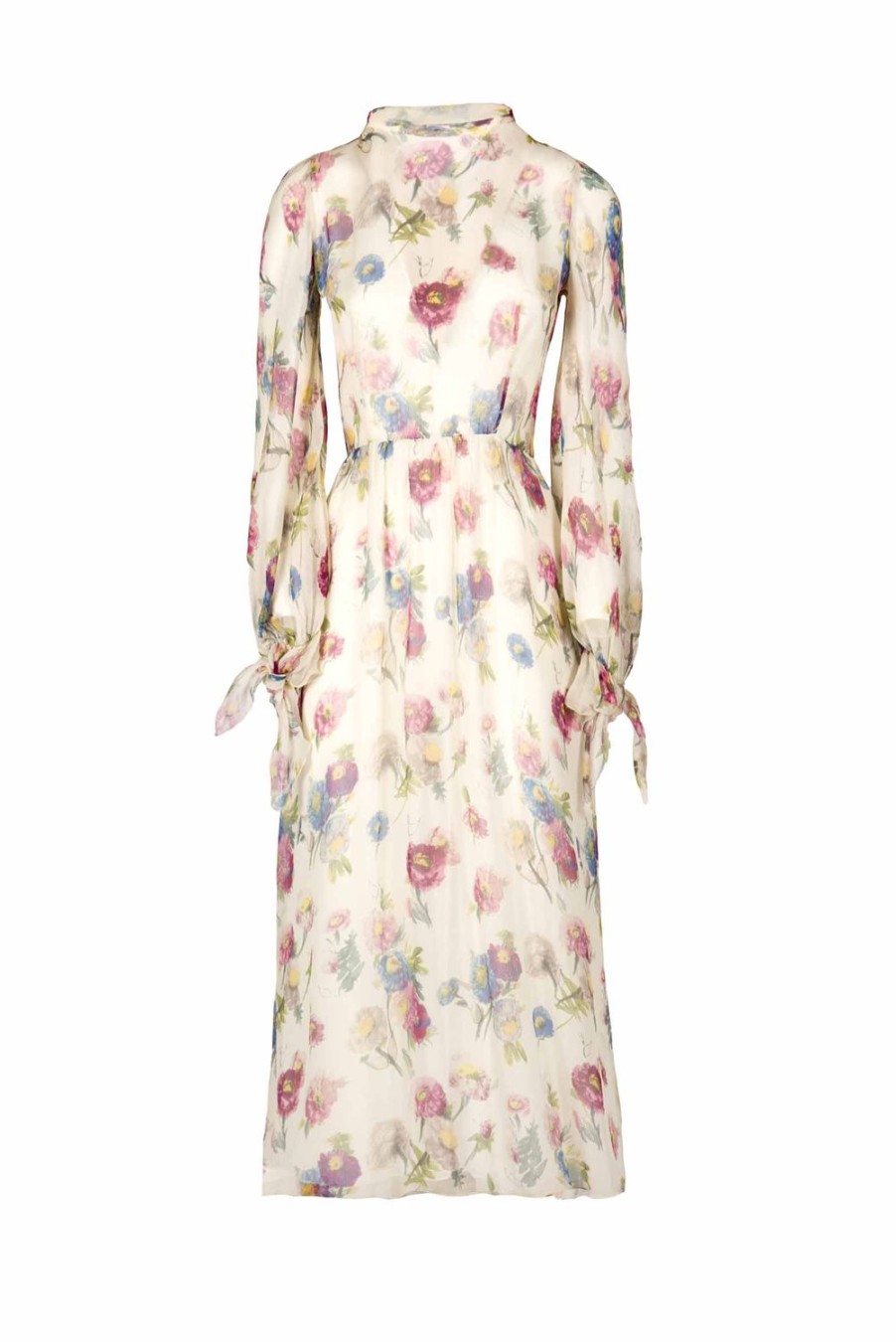 Dresses | Luisa Beccaria Chiffon Macro Anemones Dress With Sash