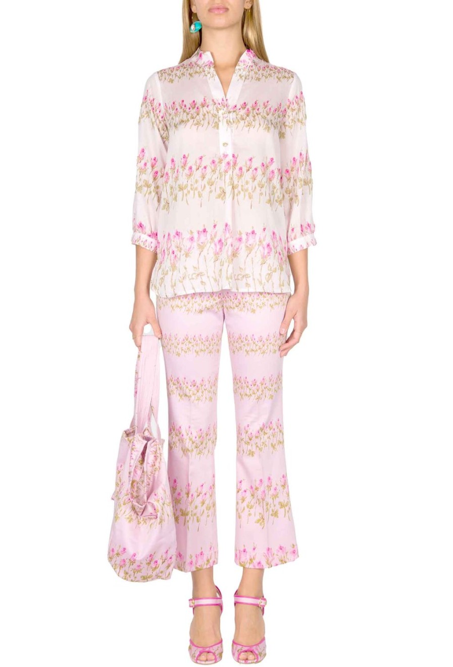 Tops & Blouses | Luisa Beccaria Flowery Striped Pink Shirt