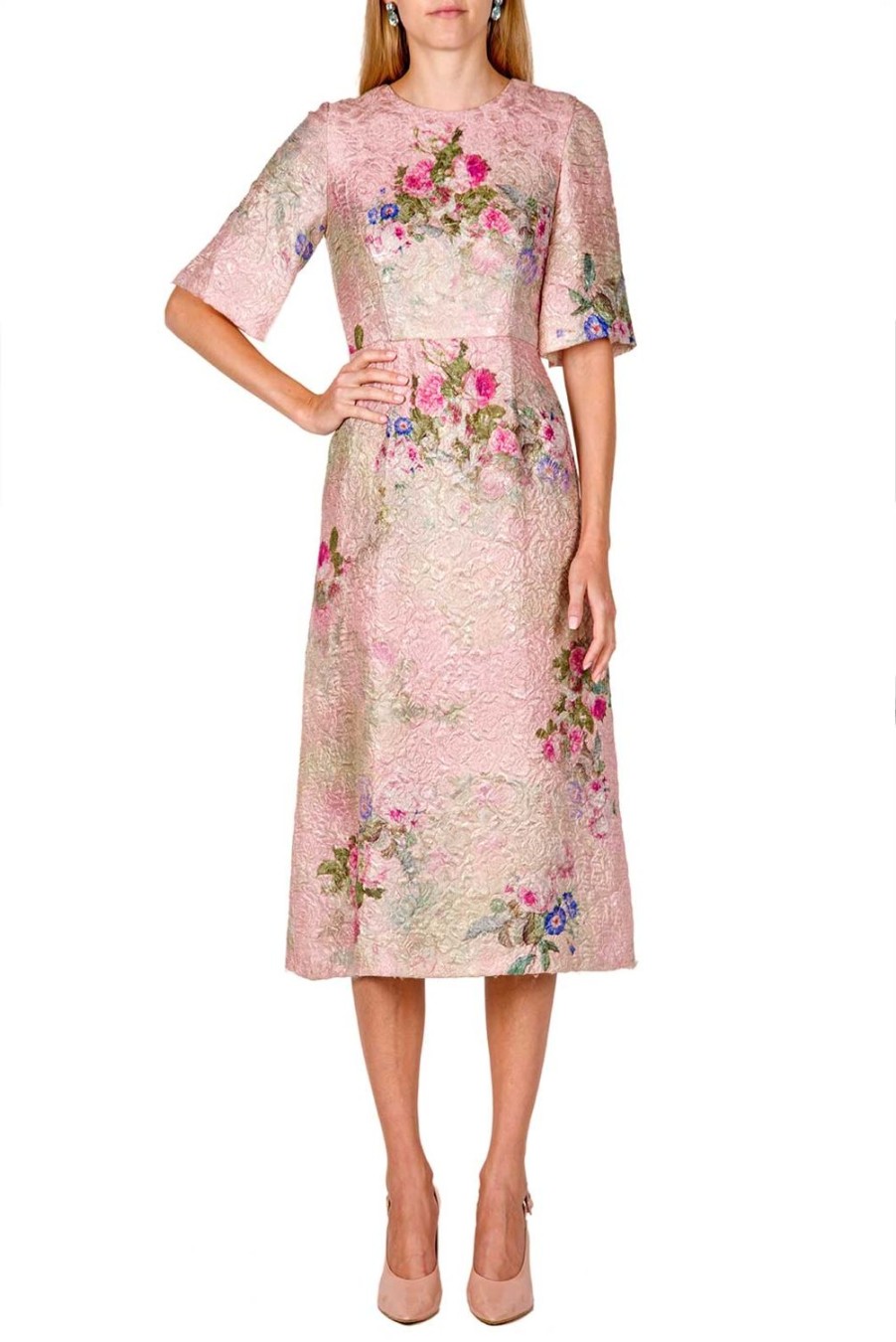 Dresses | Luisa Beccaria Floral Printed Silk Brocade Midi Dress