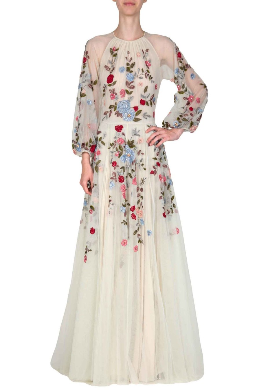 Dresses | Luisa Beccaria Flower Embroidered Tulle Maxi Gown