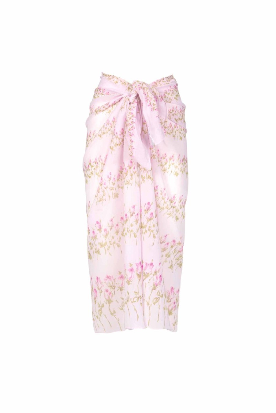 Swimwear | Luisa Beccaria Pink Flowery Striped Long Pareo