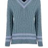 Knitwear | Luisa Beccaria Petrol Cable Cashmere V-Neck Jumper