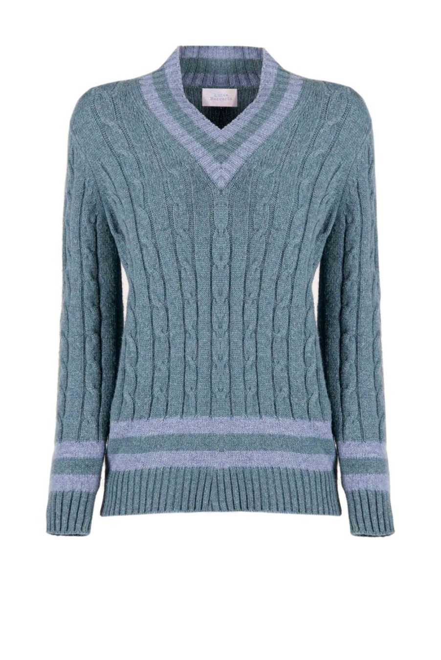 Knitwear | Luisa Beccaria Petrol Cable Cashmere V-Neck Jumper