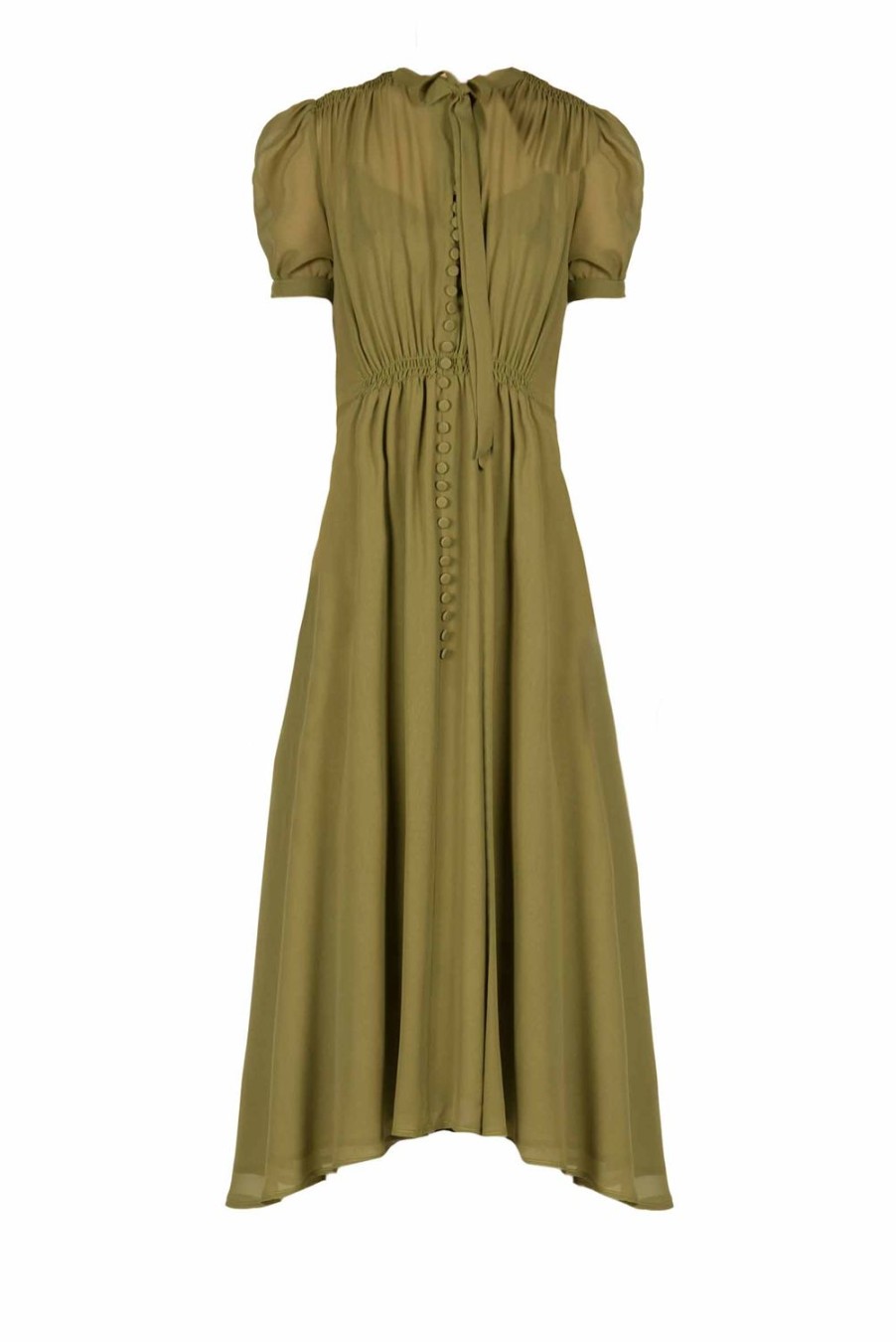 Dresses | Luisa Beccaria Bottoncino Dress In Green Georgette