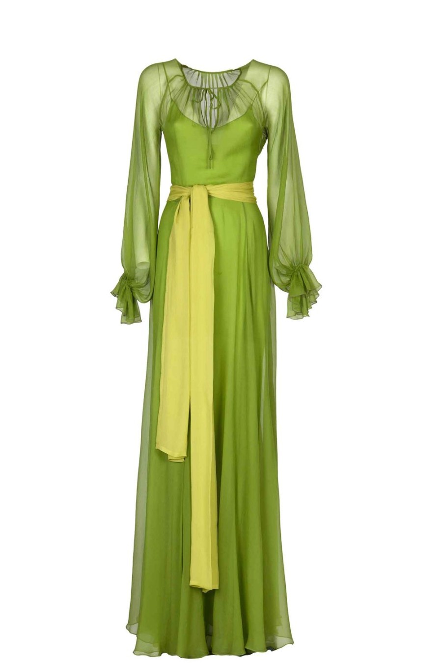 Dresses | Luisa Beccaria Lime Green Chiffon Maxi Dress