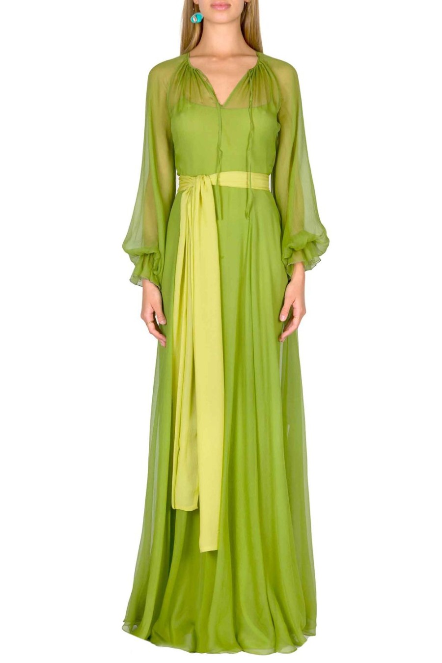 Dresses | Luisa Beccaria Lime Green Chiffon Maxi Dress