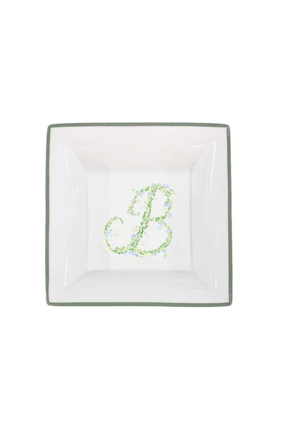 Tray | Luisa Beccaria Personalizable Monogram Change Tray With Green Border