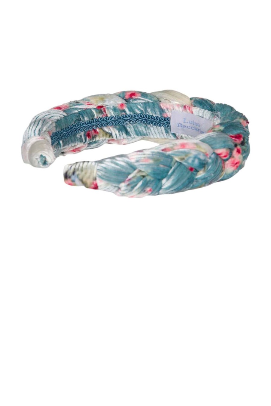 Headband | Luisa Beccaria Blue Velvet Roses Buds Braided Power Hairband