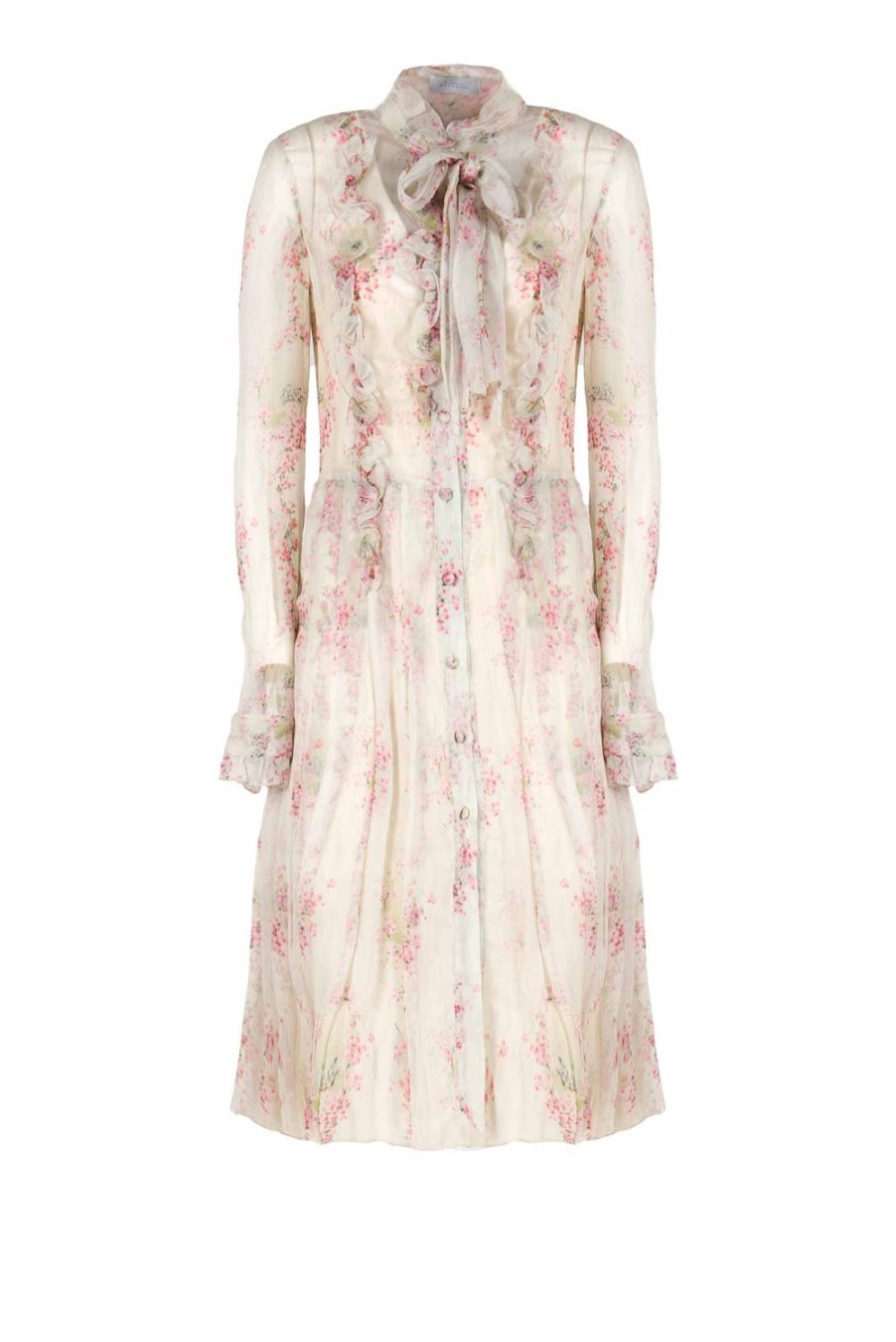 Dresses | Luisa Beccaria Chiffon Pleated Printed Circle Of Roses Dress