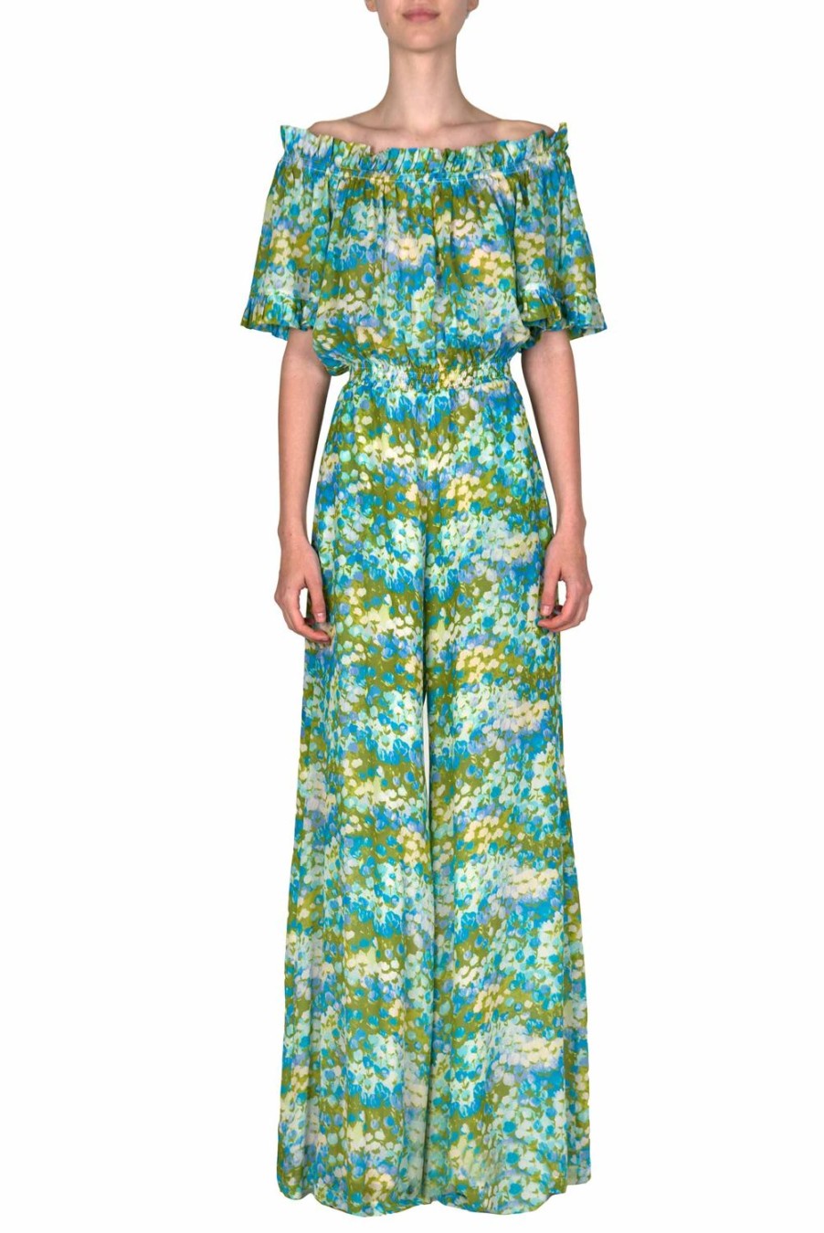 Dresses | Luisa Beccaria Blue Monet Off-Shoulder Jumpsuit