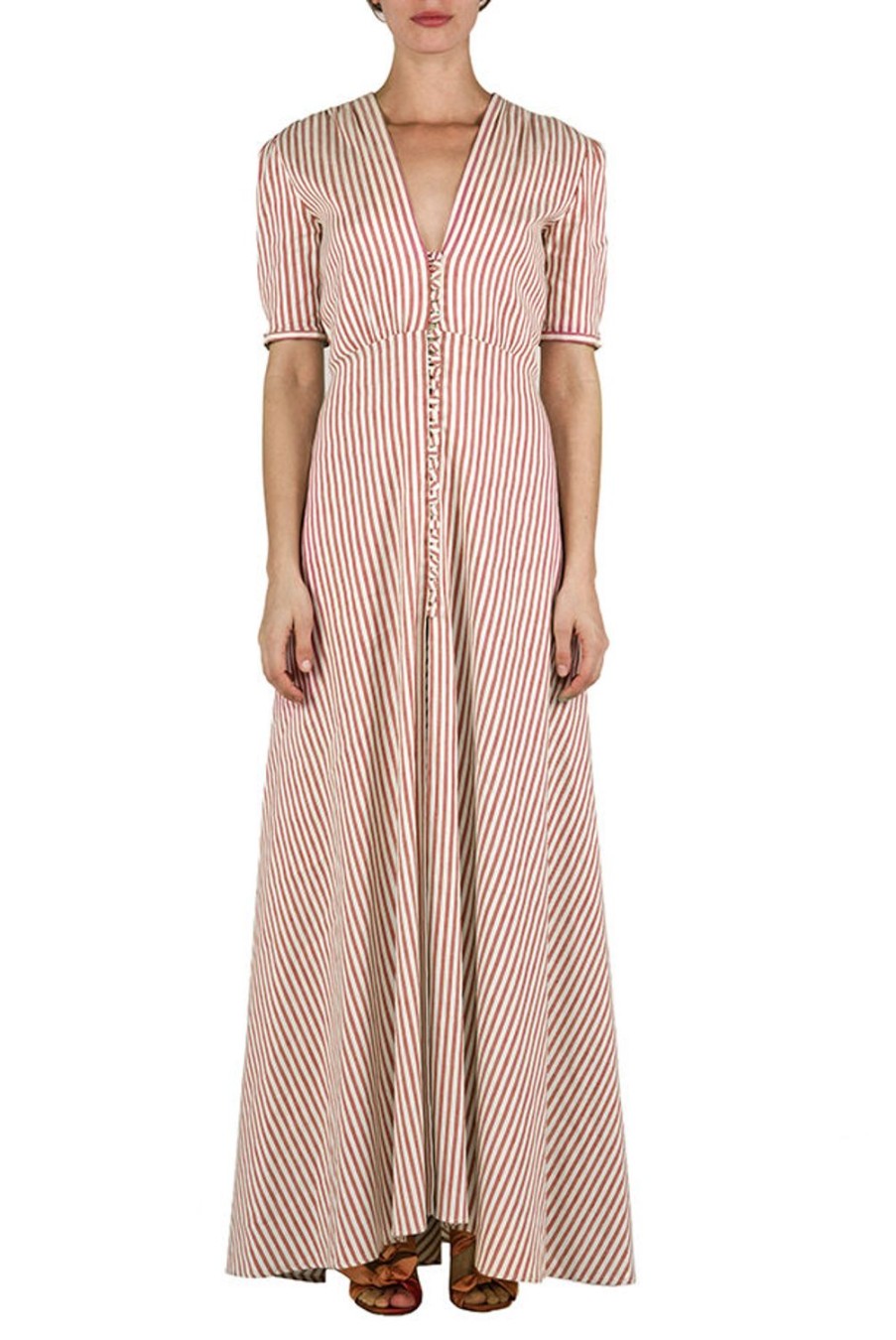 Dresses | Luisa Beccaria Striped Cotton-Linen Bottoncino