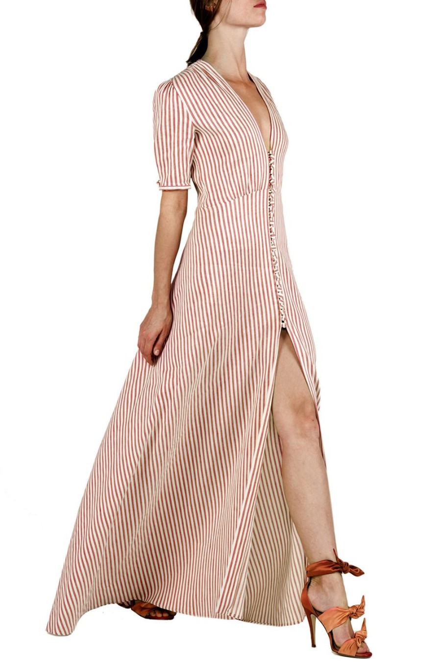 Dresses | Luisa Beccaria Striped Cotton-Linen Bottoncino