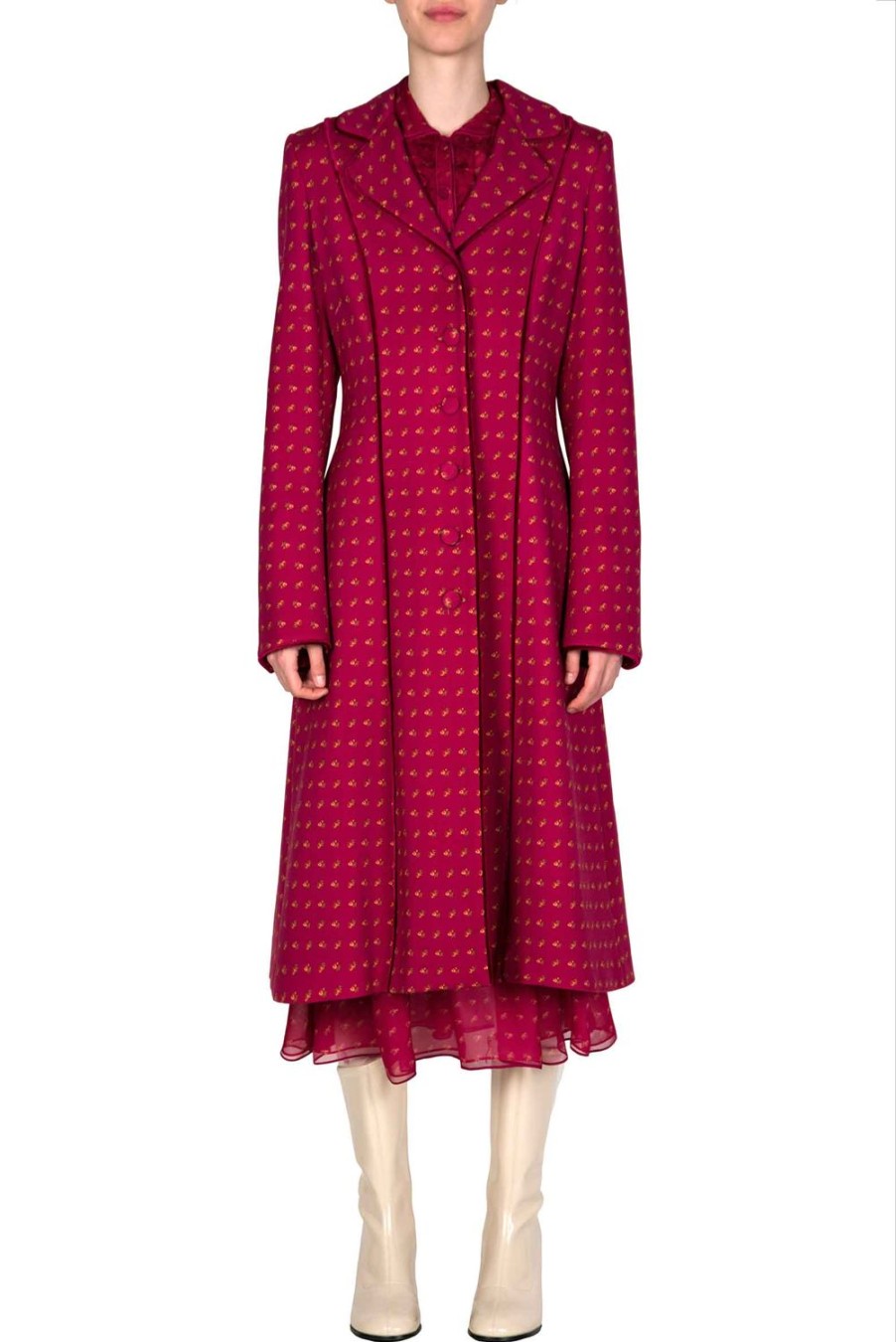 Jackets & Coats | Luisa Beccaria Vintage Buds Printed Long Wool Coat