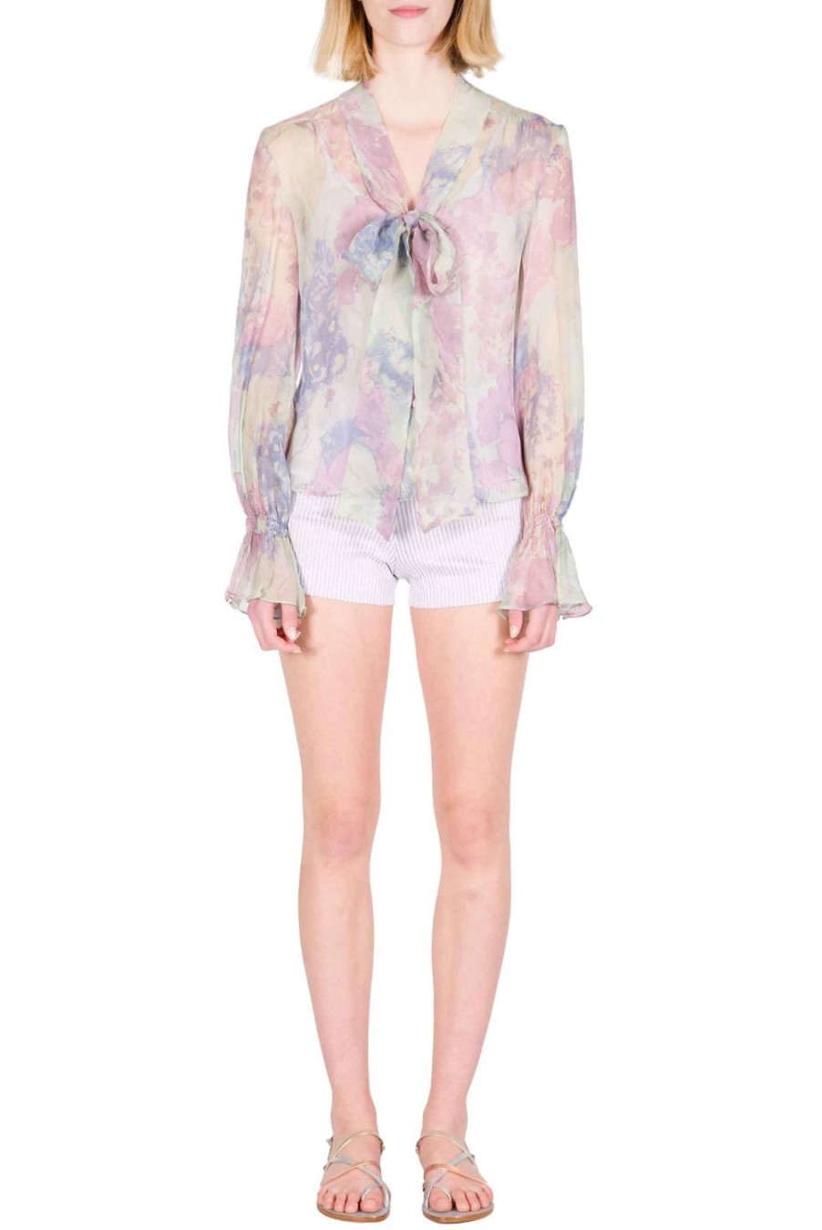 Tops & Blouses | Luisa Beccaria Bow-Detail Printed Chiffon Shirt In Abstract Flowers