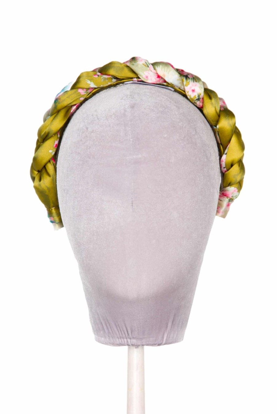 Headband | Luisa Beccaria Green Shiny Satin Roses Buds Braided Power Hairband