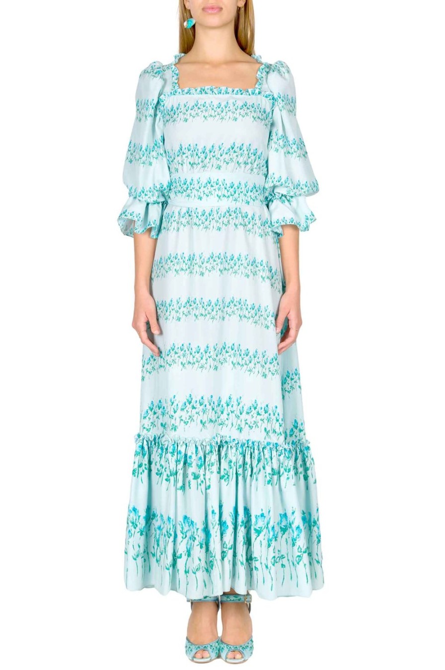 Dresses | Luisa Beccaria Flowery Striped Ruffled Dress