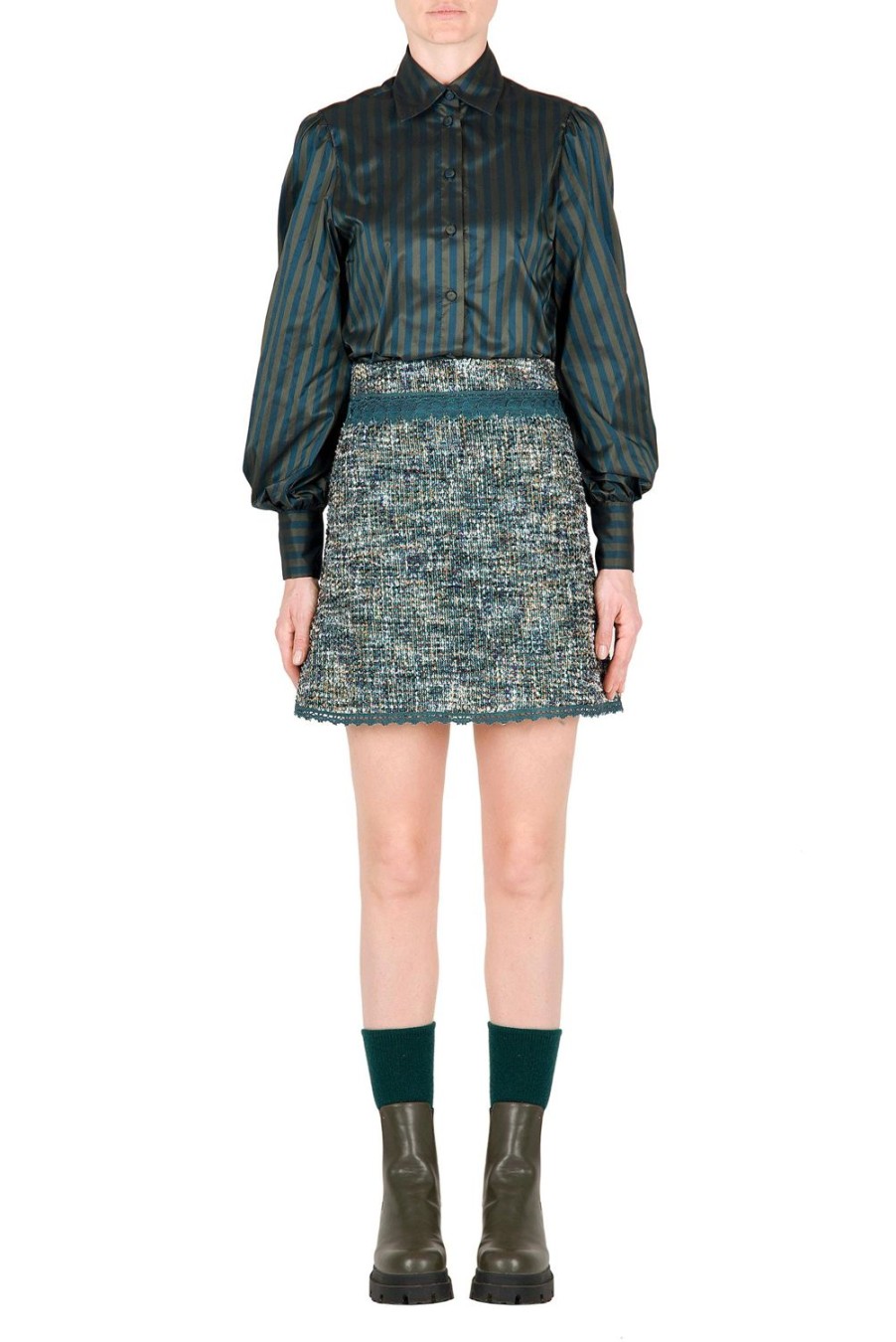 Skirts | Luisa Beccaria Tweed Mini Skirt With Lace