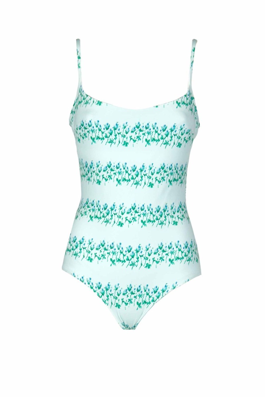 Swimwear | Luisa Beccaria One-Piece Blue Flowery Striped Swimsuit