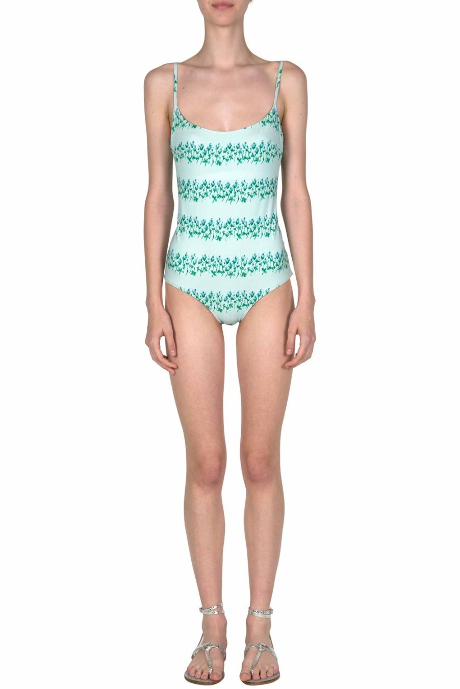 Swimwear | Luisa Beccaria One-Piece Blue Flowery Striped Swimsuit