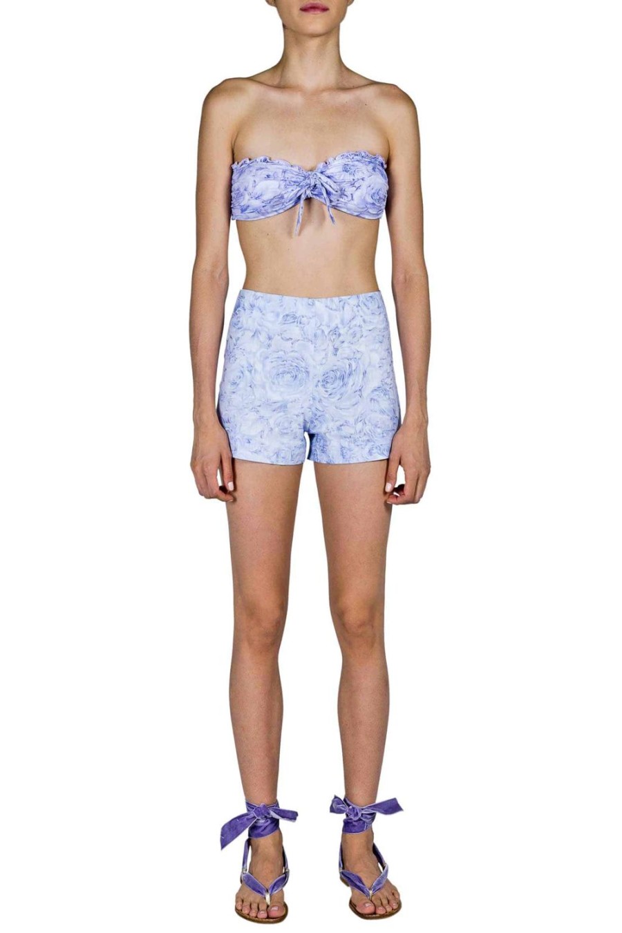 Trousers & Shorts | Luisa Beccaria Roses Printed Linen Shorts Lilac