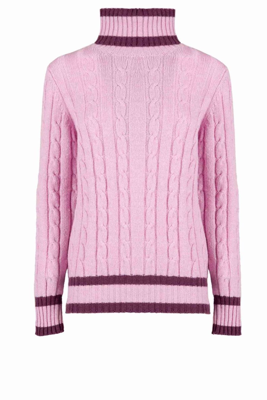 Knitwear | Luisa Beccaria Pink Cable Cashmere Turtleneck Jumper