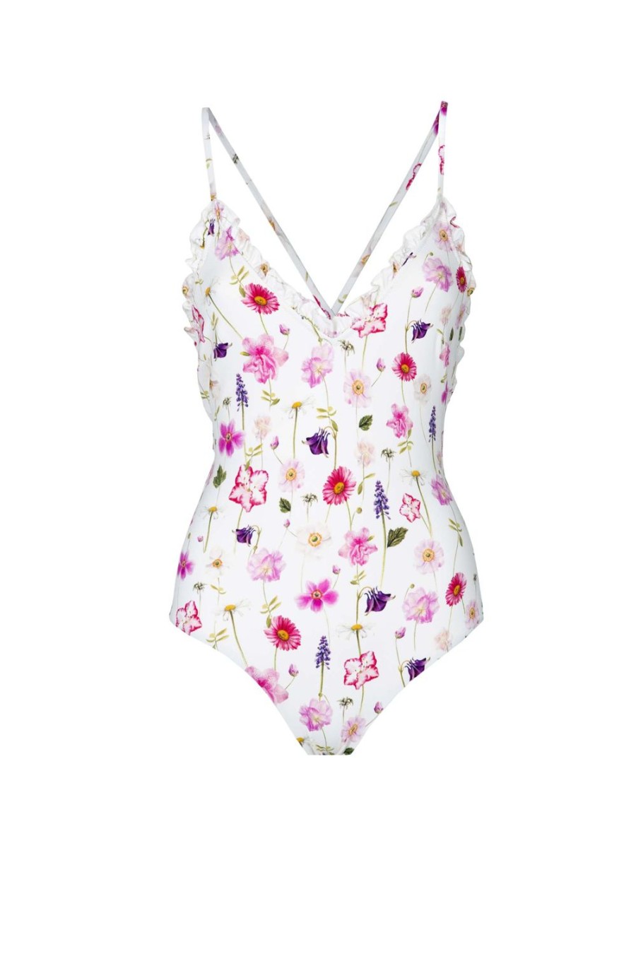 Swimwear | Luisa Beccaria One-Piece Swimsuit V Neckline Pink Roses