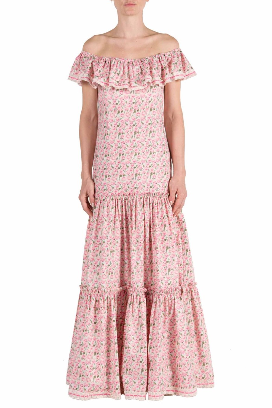 Dresses | Luisa Beccaria Micro Poppies Printed Stretch Cotton Dress