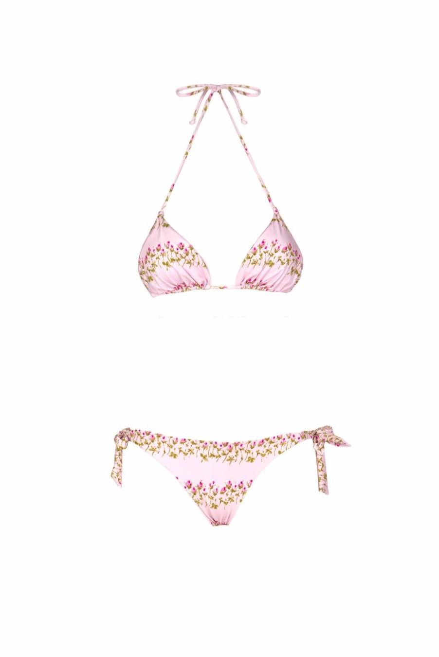 Swimwear | Luisa Beccaria Triangle And Slip Pink Flowery Striped Bikini