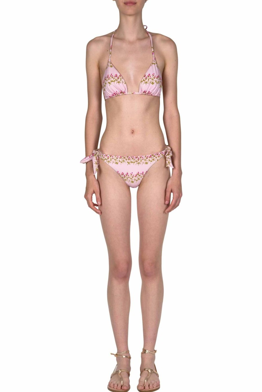 Swimwear | Luisa Beccaria Triangle And Slip Pink Flowery Striped Bikini