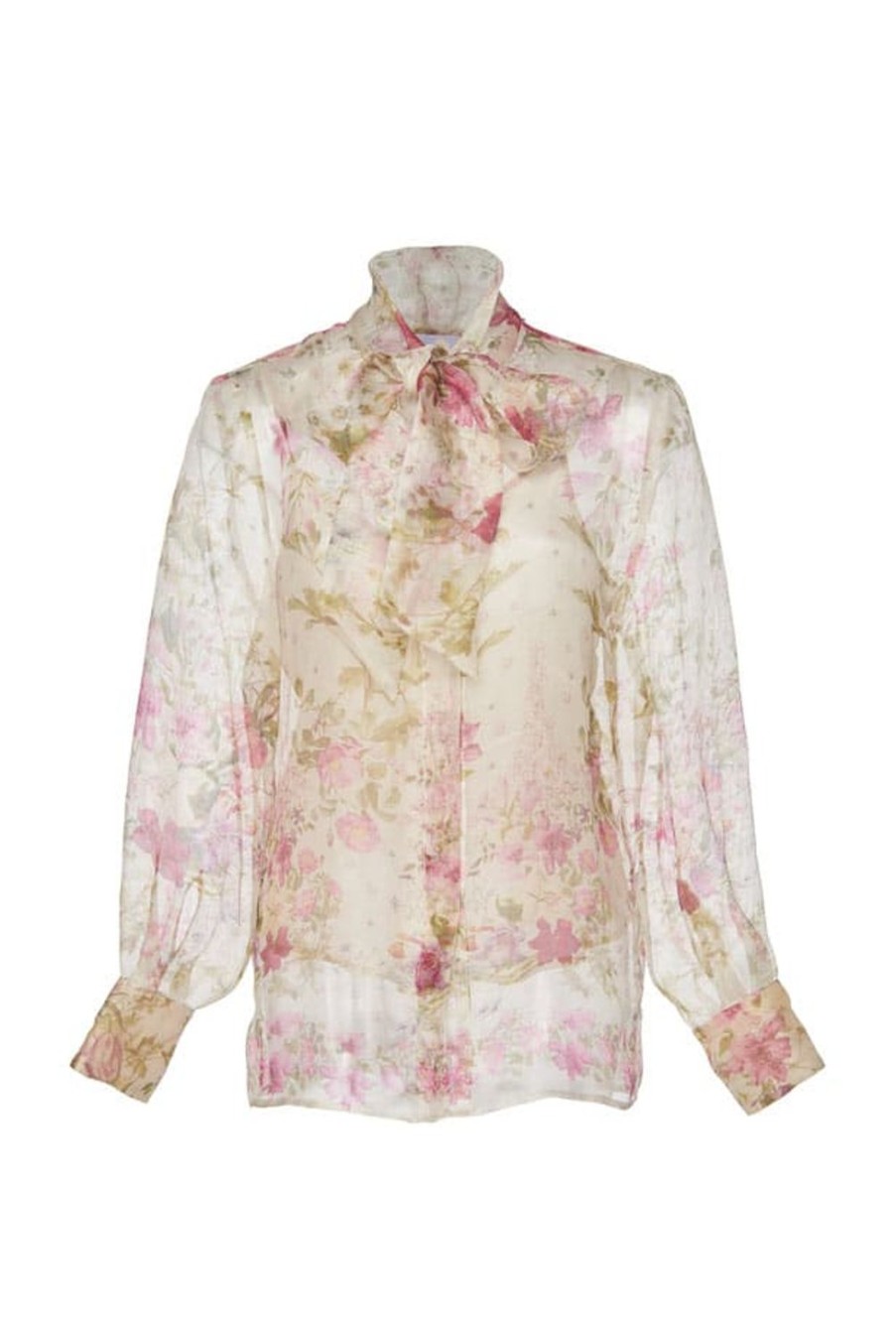 Tops & Blouses | Luisa Beccaria Floral Print Silk Organza Pussy Bow Blouse