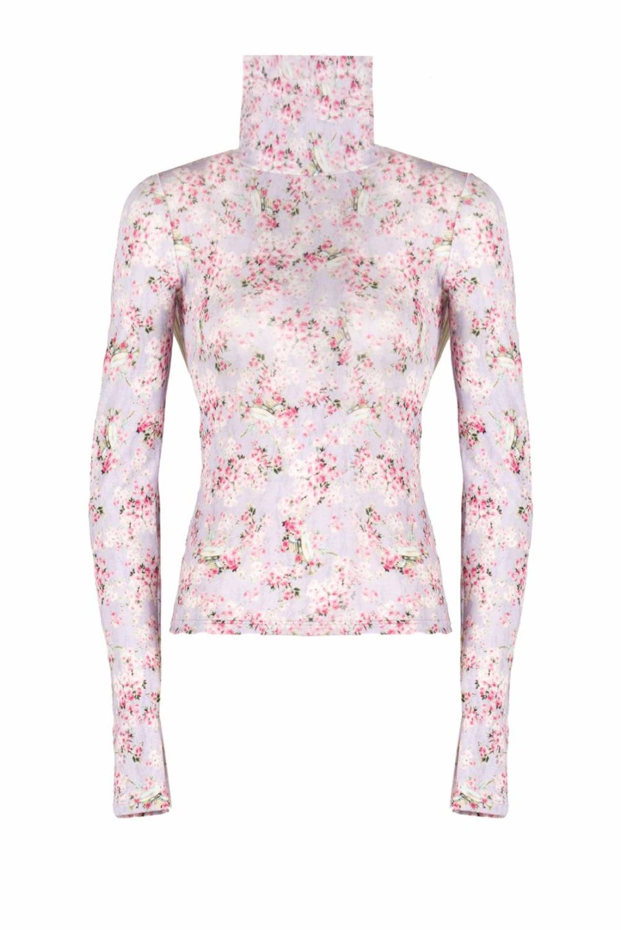 Tops & Blouses | Luisa Beccaria Lilac Printed Rose Buds Jersey Turtleneck