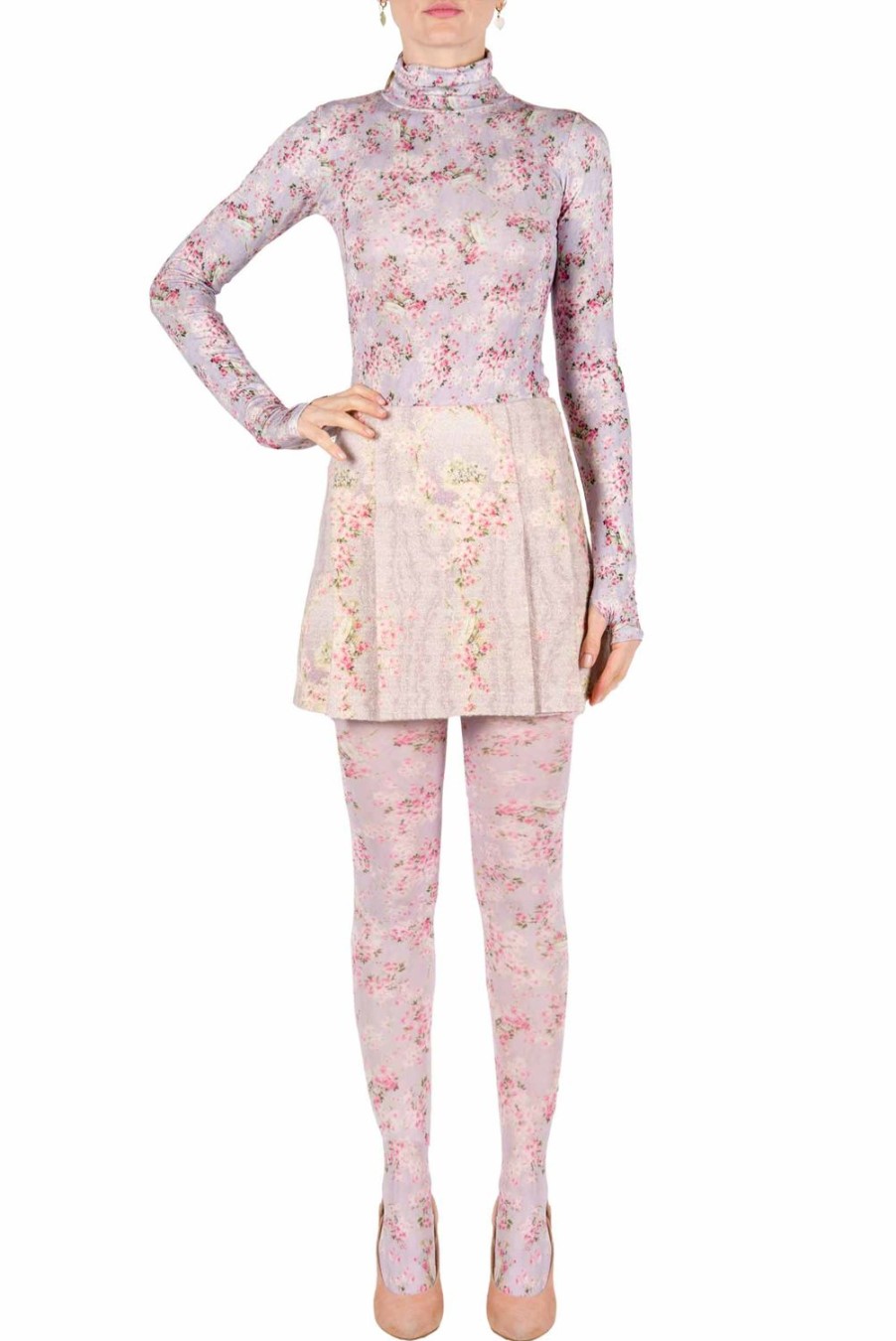 Tops & Blouses | Luisa Beccaria Lilac Printed Rose Buds Jersey Turtleneck